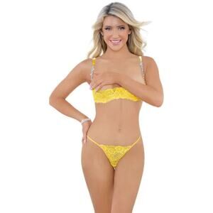 🦋B2G1🦋ESCANTE Jeweled Strap Demi Bra & G-String Panty Set LEMON SORBET | SMALL |